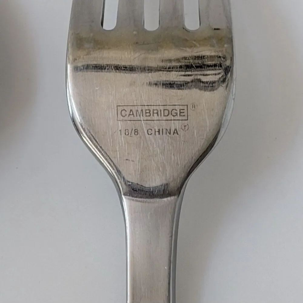 2pc Cambridge Silver Soup Spoon & Fork Stainless 18/8 Frosted Glossy Tip & Bowl
